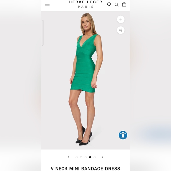 NWOT Bright Teal HERVE LEGER V- Neck Mini Bandage Dress XS $790 - Picture 4 of 14